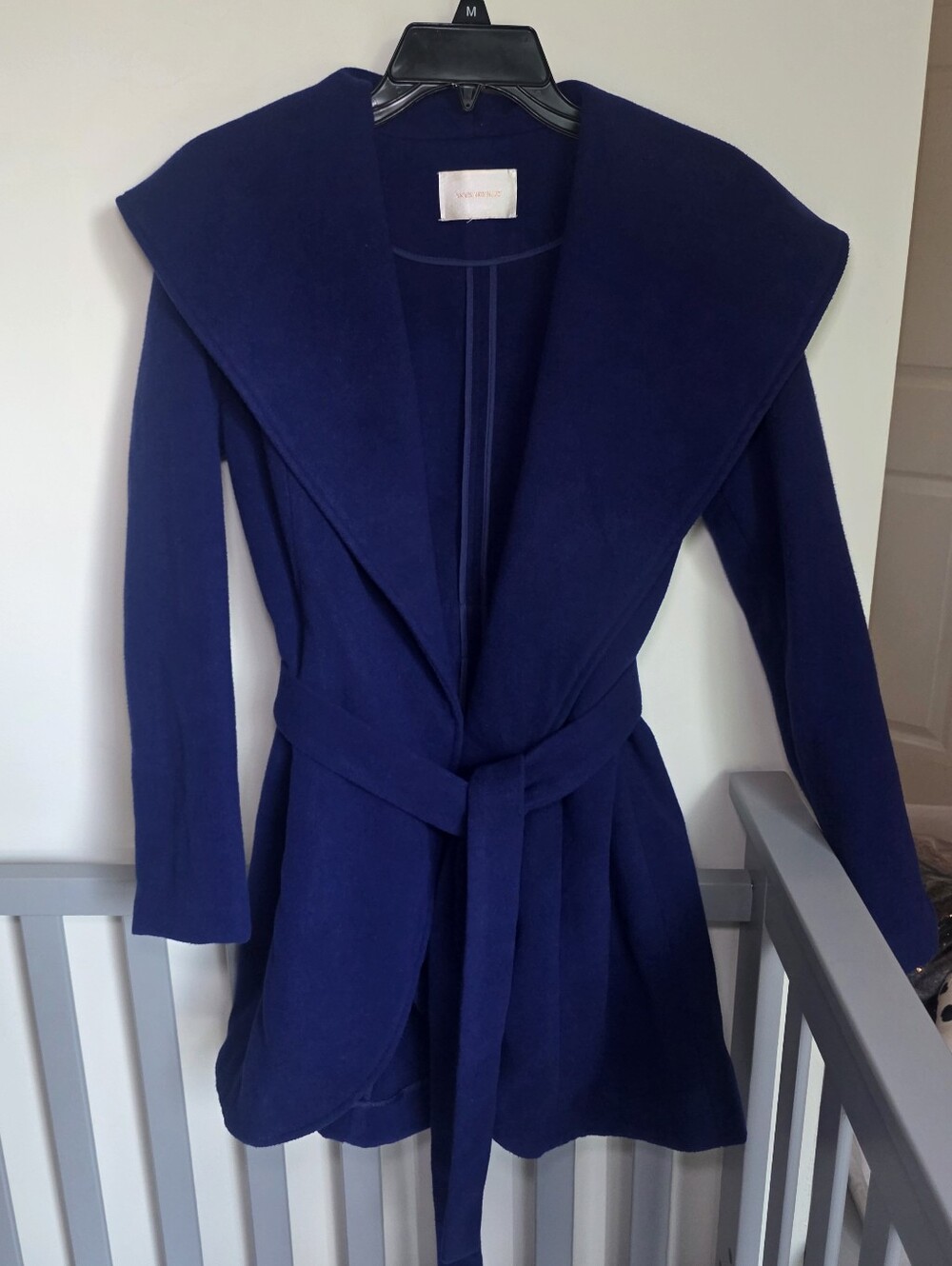 Skies Are Blue Women's Navy Blue Belted Wrap Coat With Shawl Collar Size Small